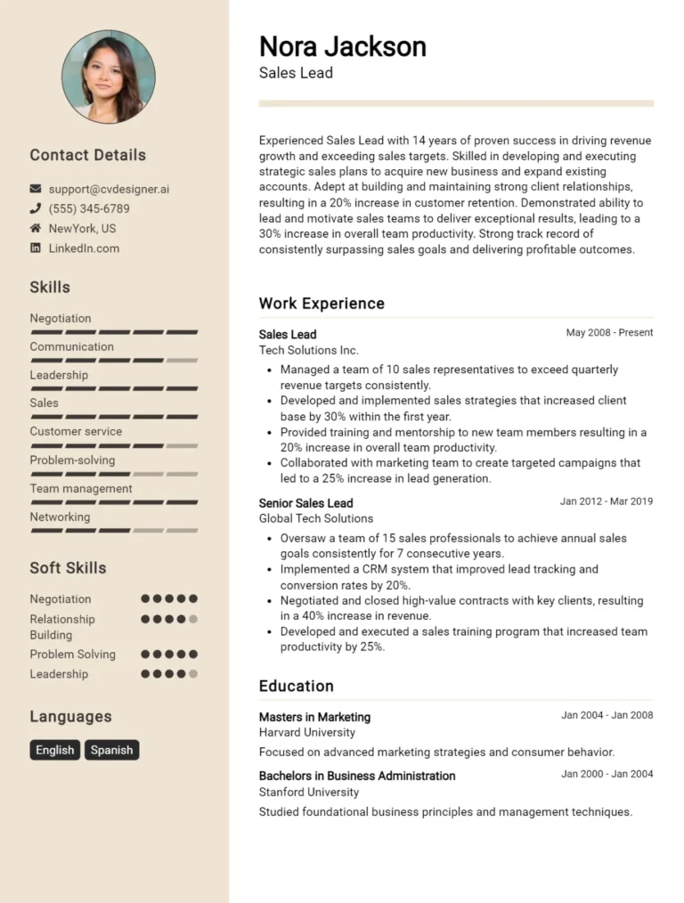Sales Lead CV Example For 2025: Strategies & Templates