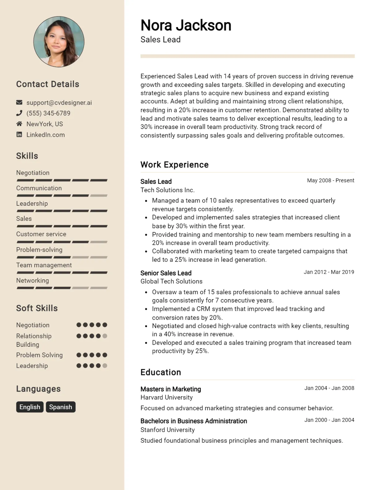Sales Lead CV Example