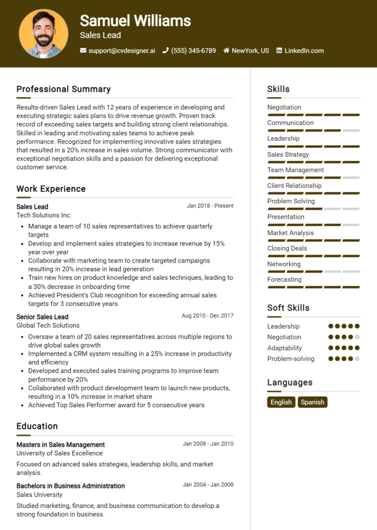Sales Lead Resume Example for 2025: Downloadable Templates