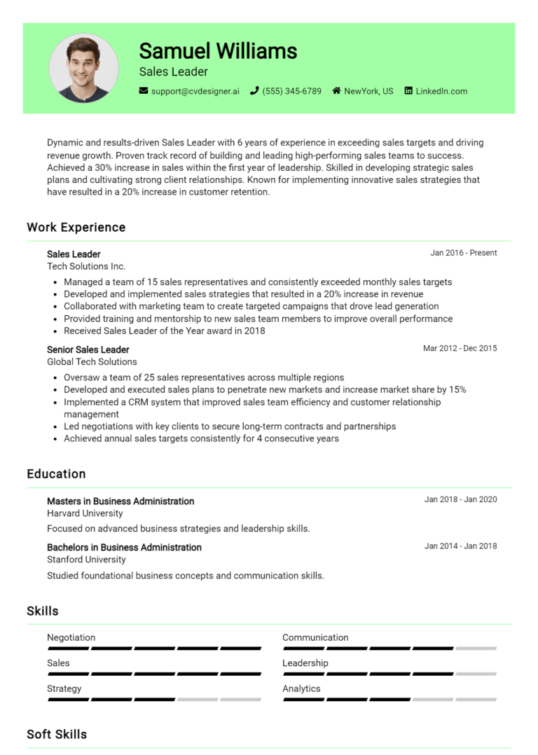 Sales Leader Resume Example for 2025: Ultimate Guide