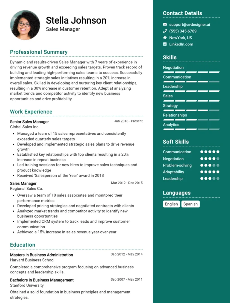 14 Sales Manager CV Examples And Templates For 2025