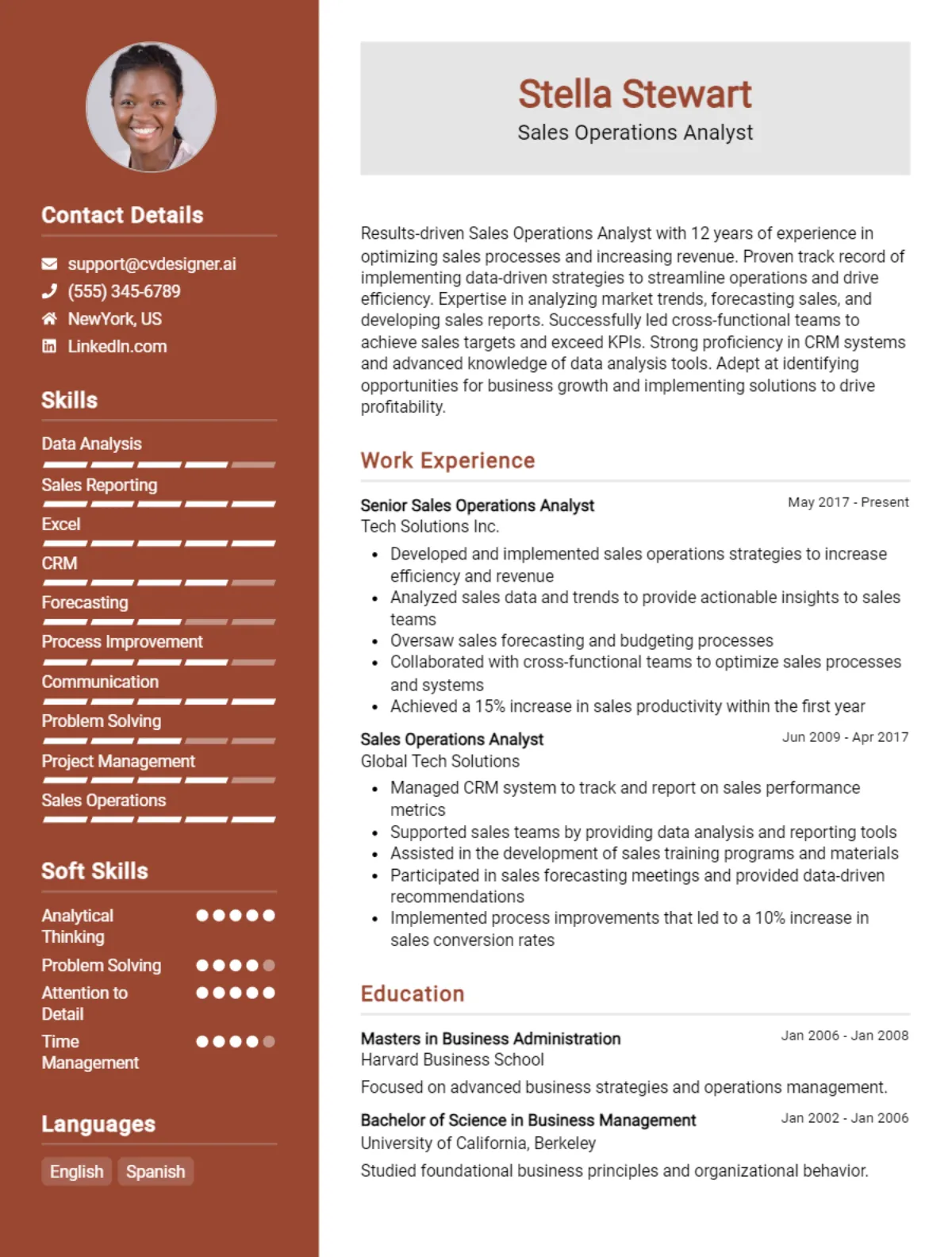 Sales Operations Analyst CV Example