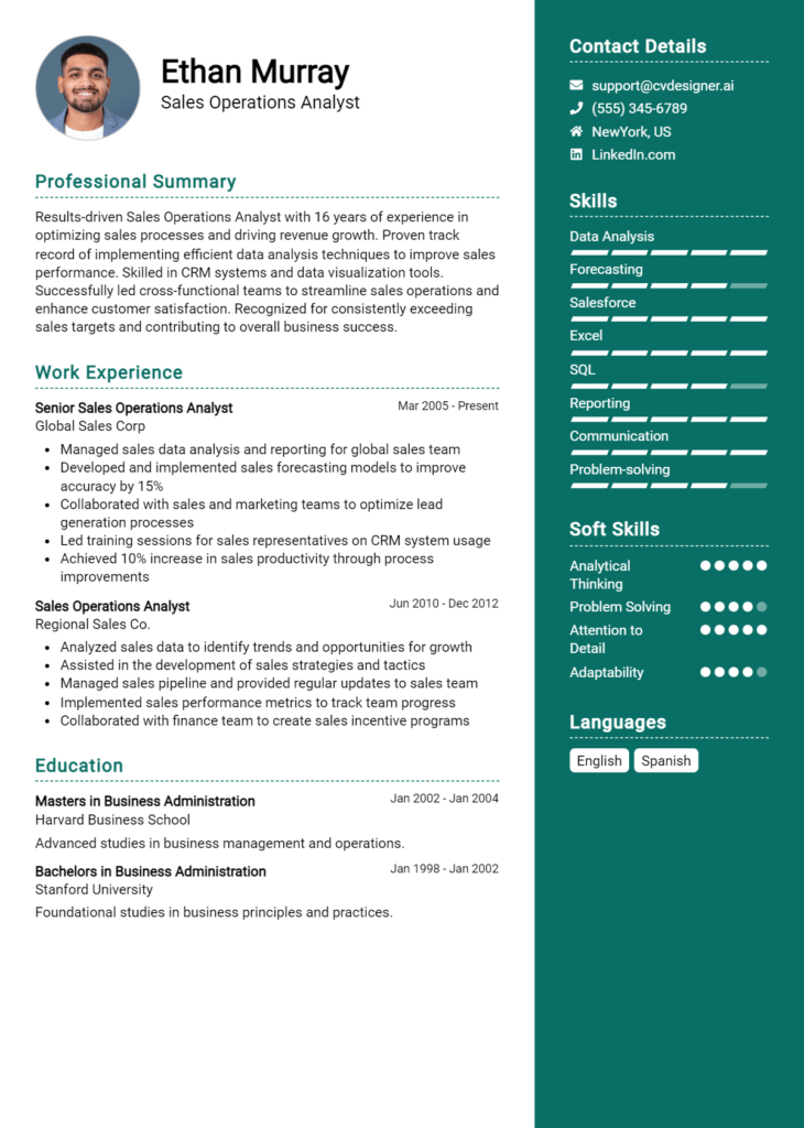 Sales Operations Analyst Resume Example