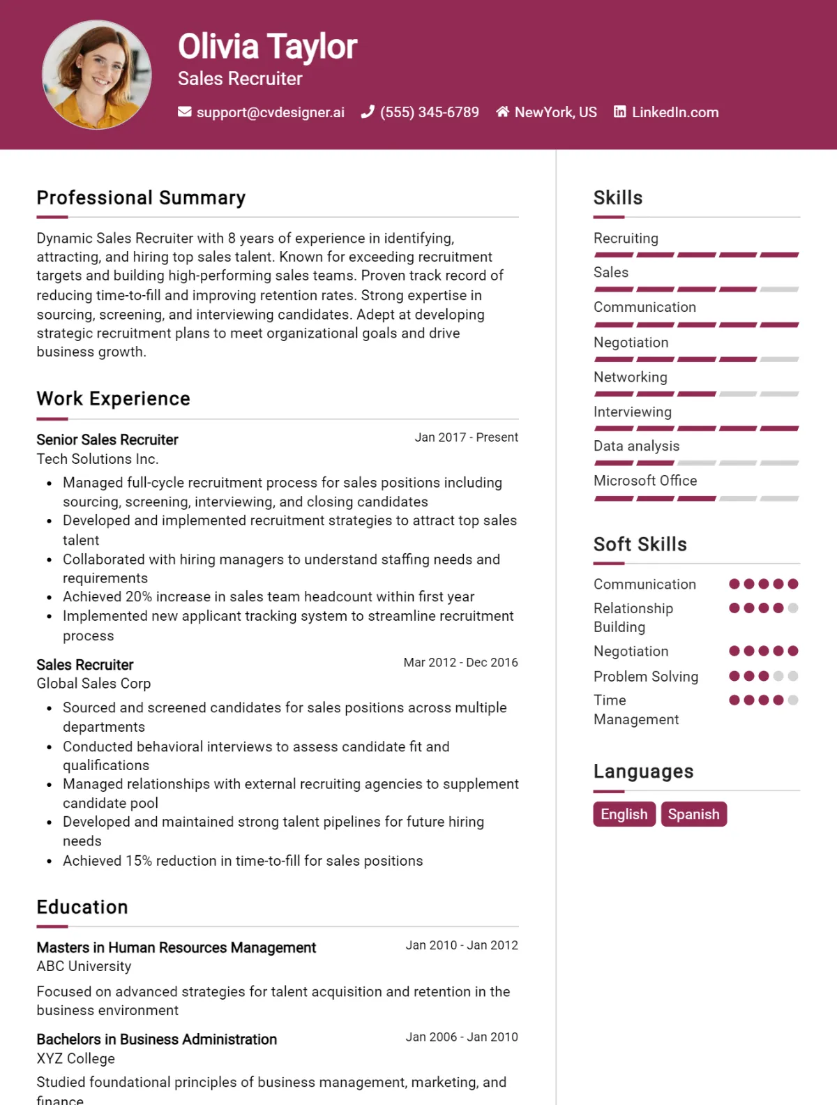 Sales Recruiter CV Example