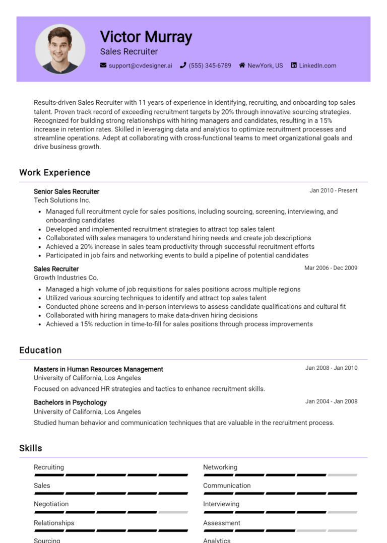 Sales Recruiter Resume Example for 2025: Effective Tips