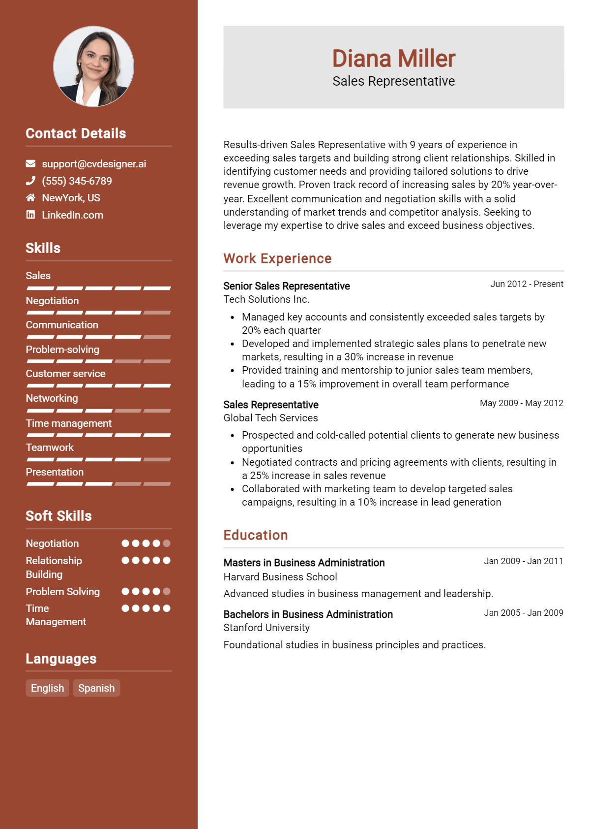 Sales Representative Resume Example