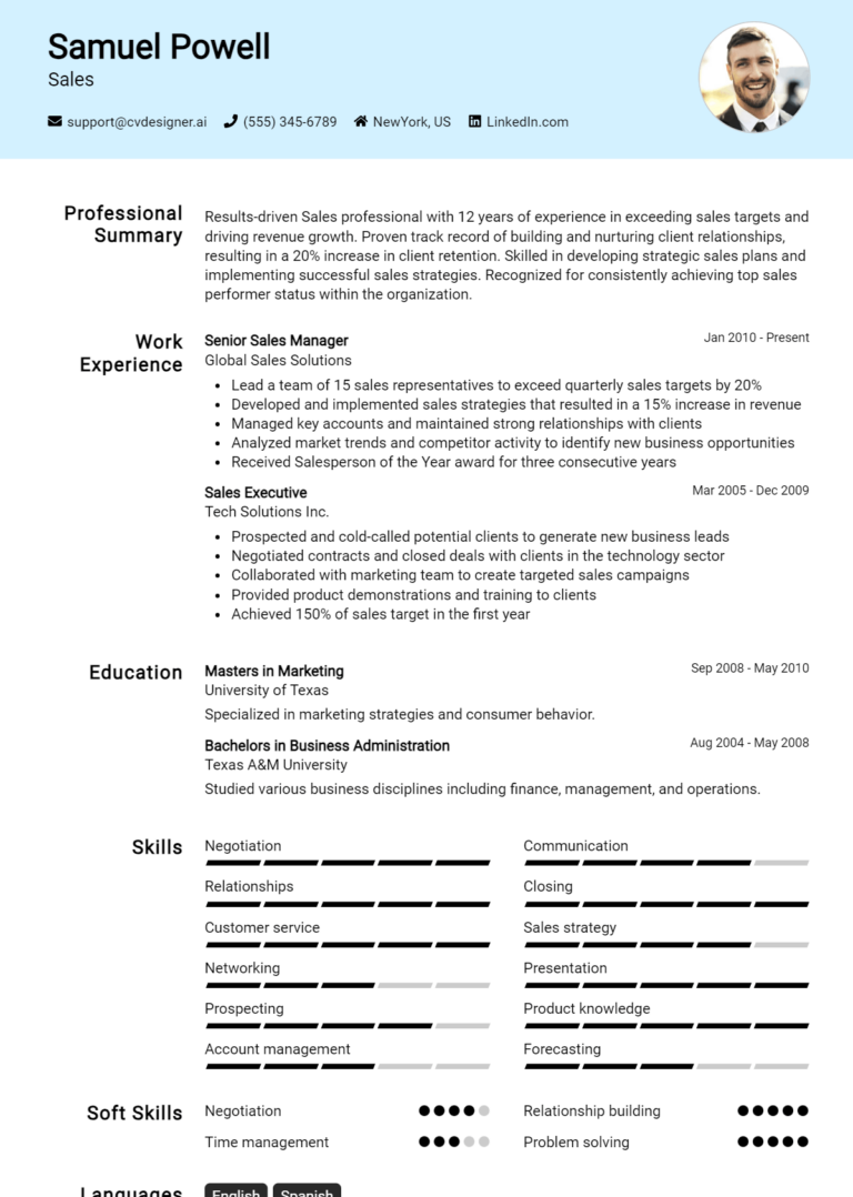 Sales Resume Example for 2025: Top Templates