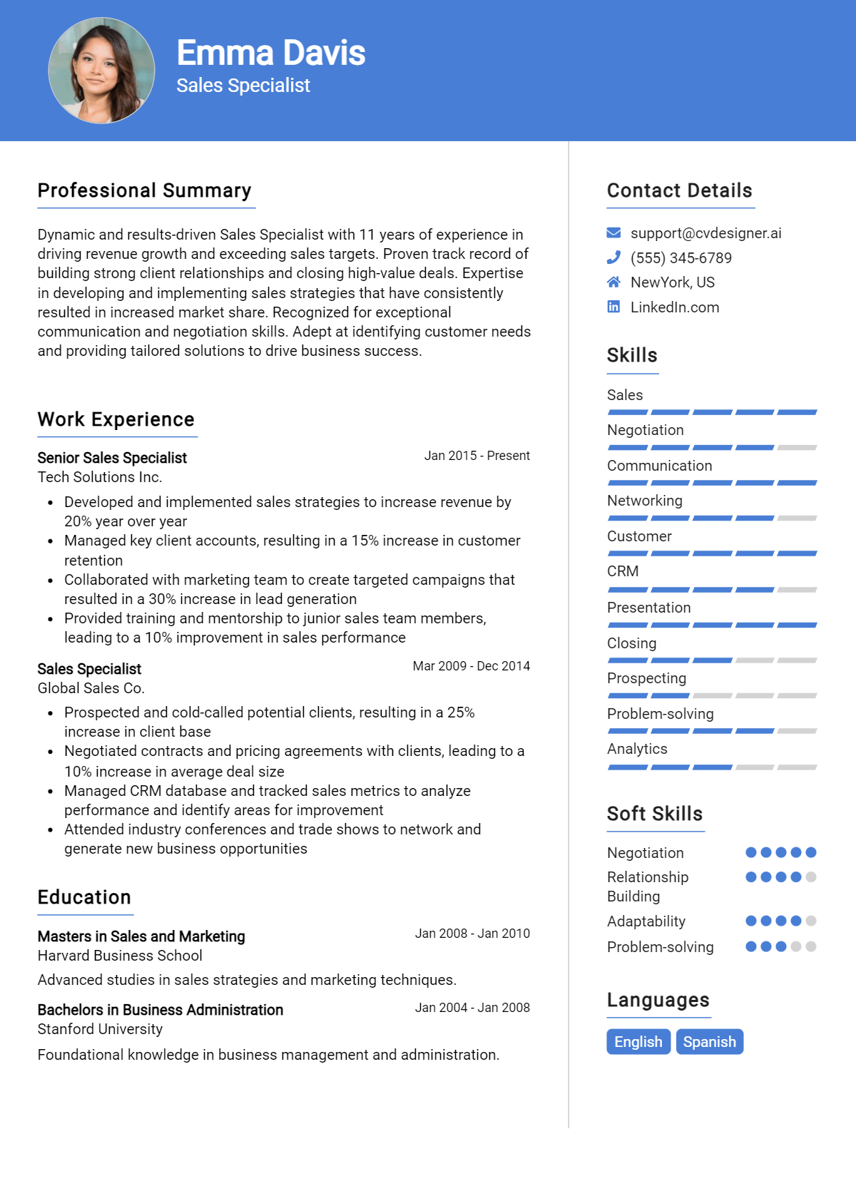 Sales Specialist Resume Example