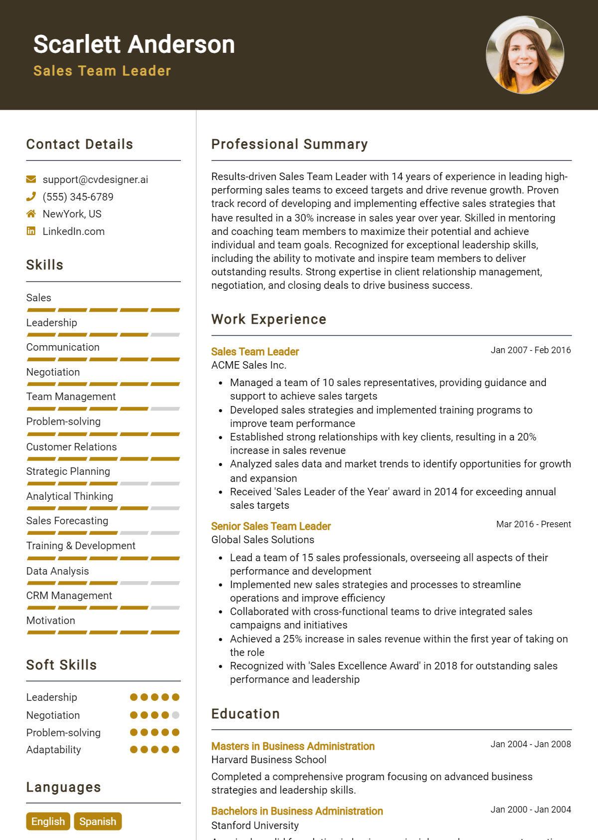 Sales Team Leader Resume Example