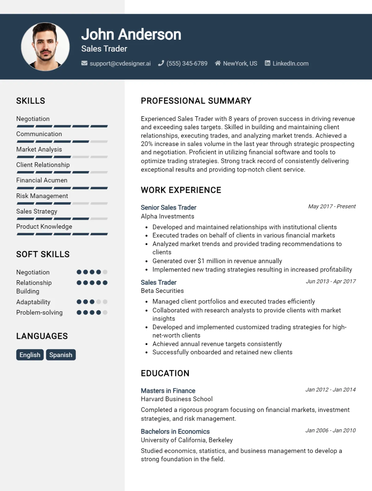 Sales Trader CV Example