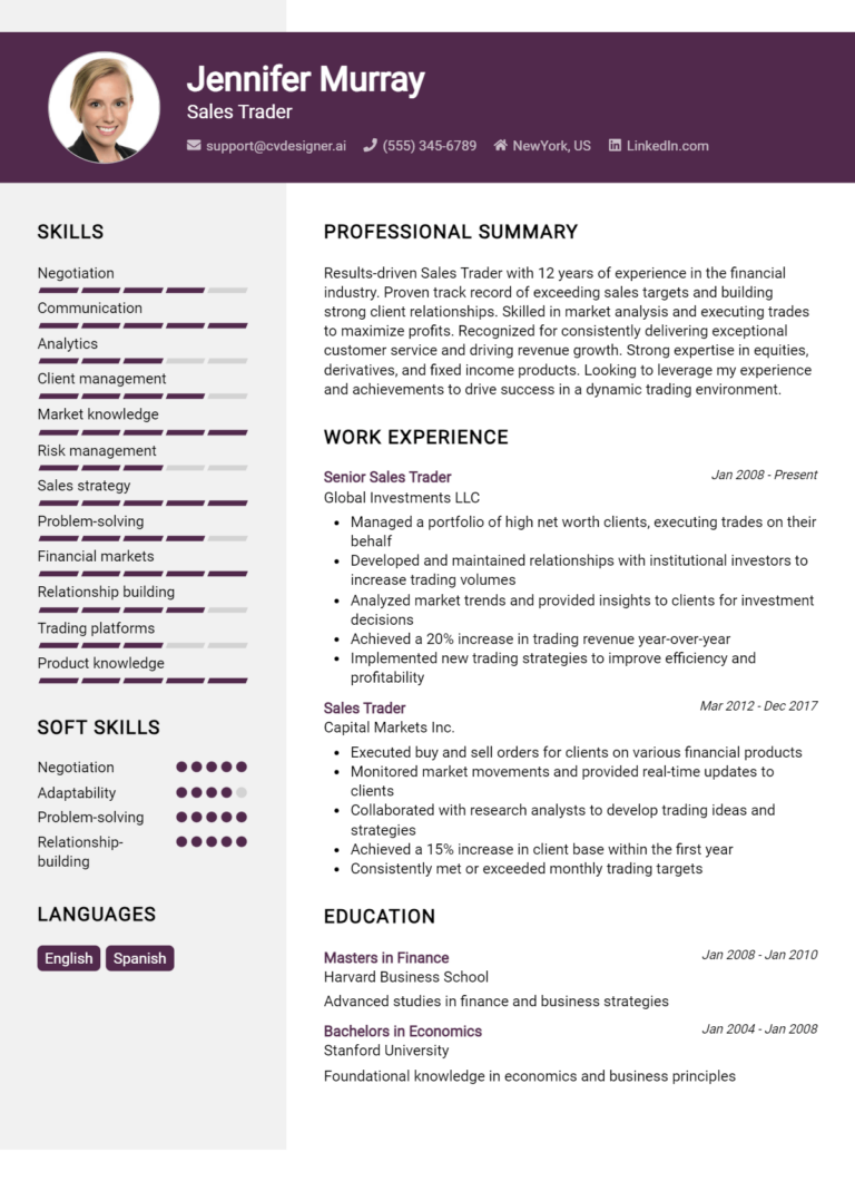 Sales Trader Resume Example for 2025: Best Writing Tips