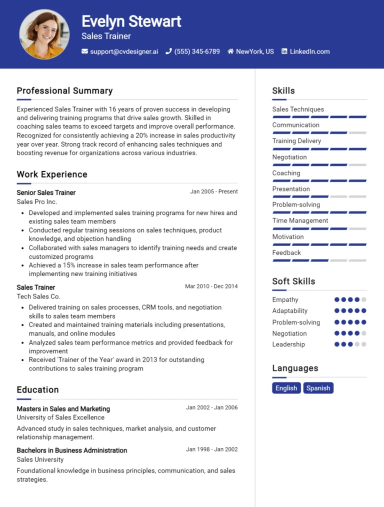 Sales Trainer CV Example For 2025: Free Professional Templates