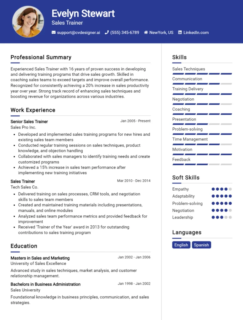 Sales Trainer CV Example