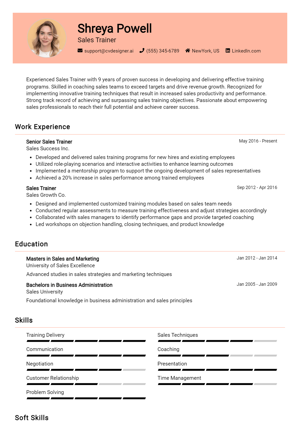 Sales Trainer Resume Example