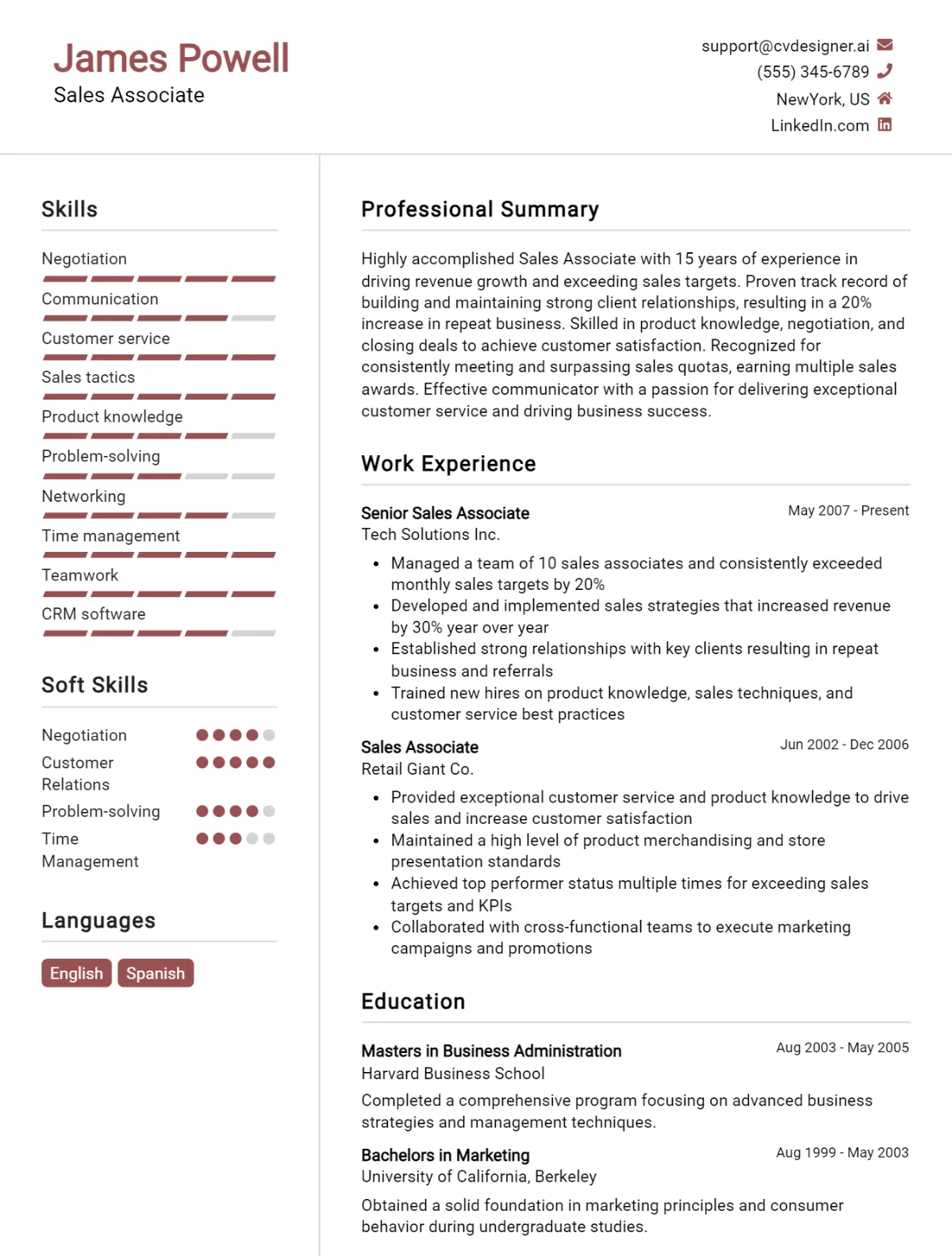 Sales Associate CV Example For 2024: Best Tips & Templates - CVDesigner.ai