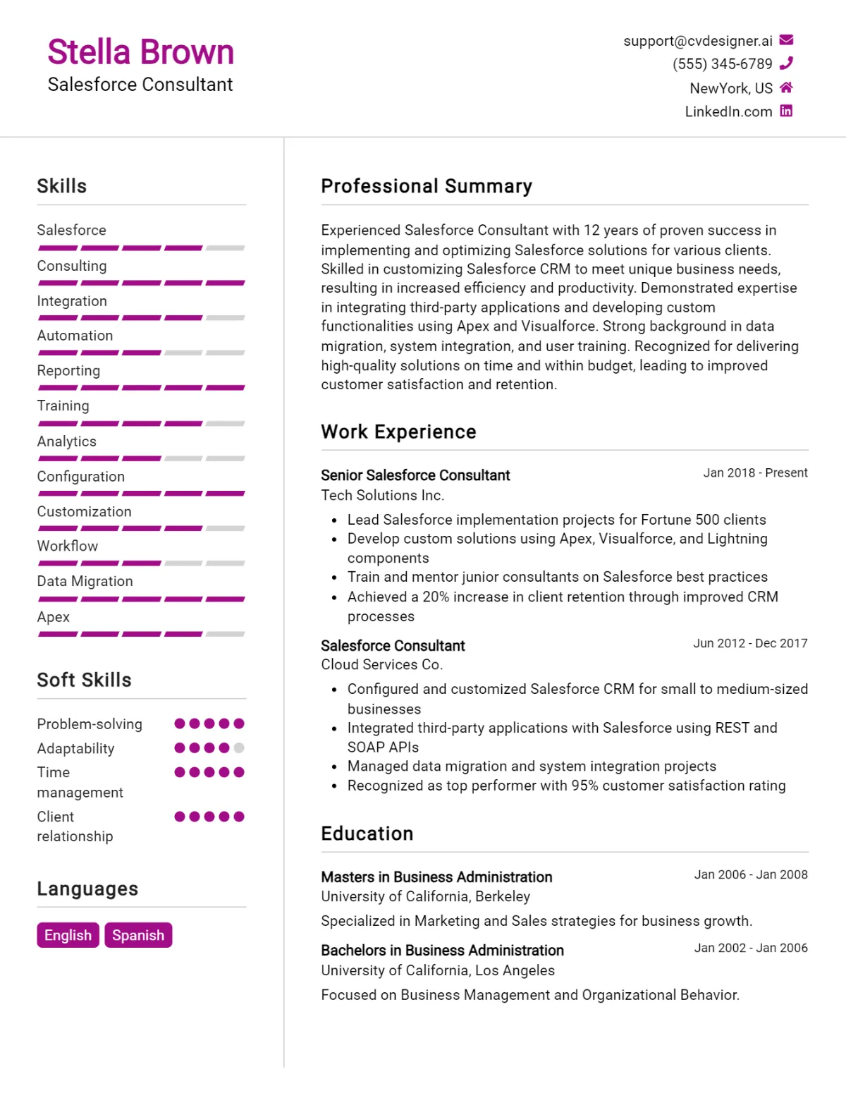 Salesforce Consultant CV Example