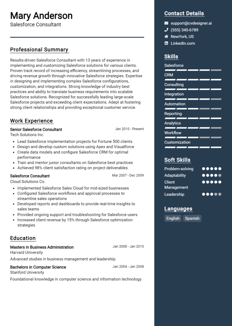 Salesforce Consultant Resume Example for 2025: Best Tips