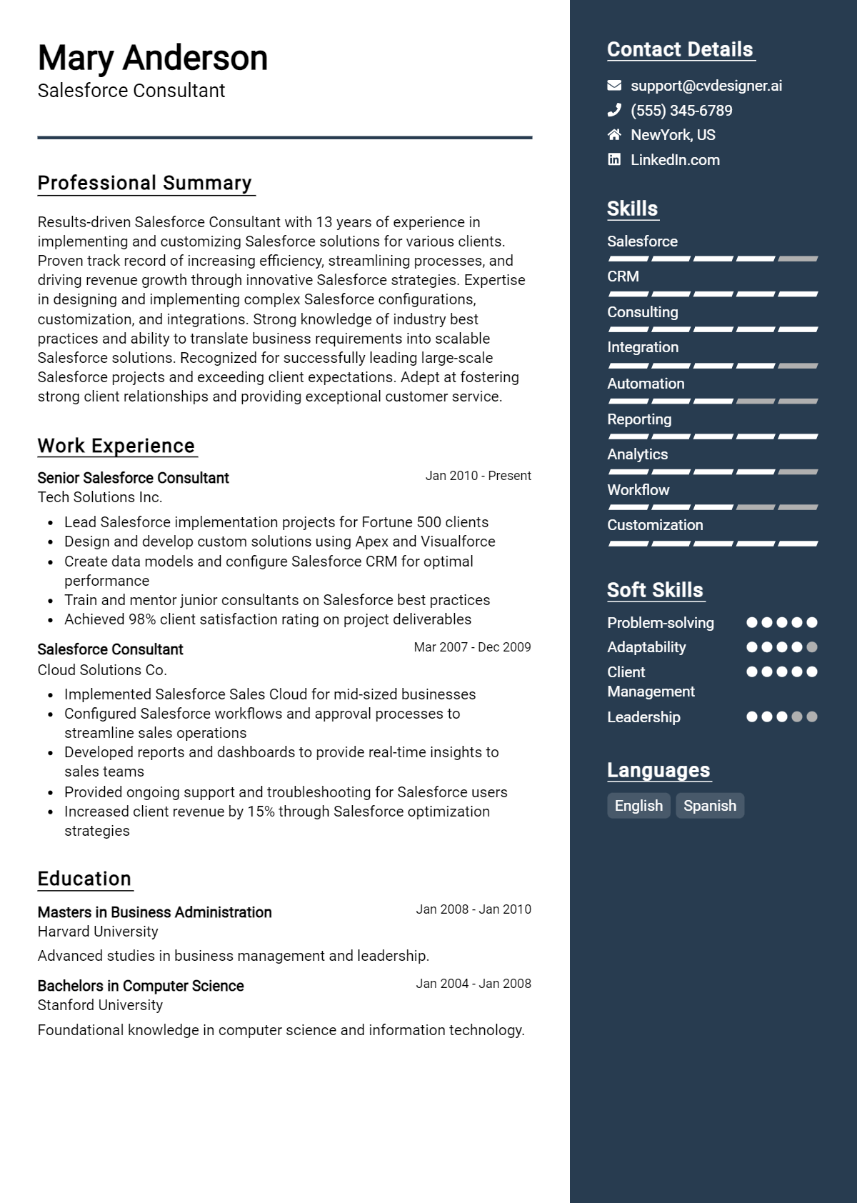 Salesforce Consultant Resume Example