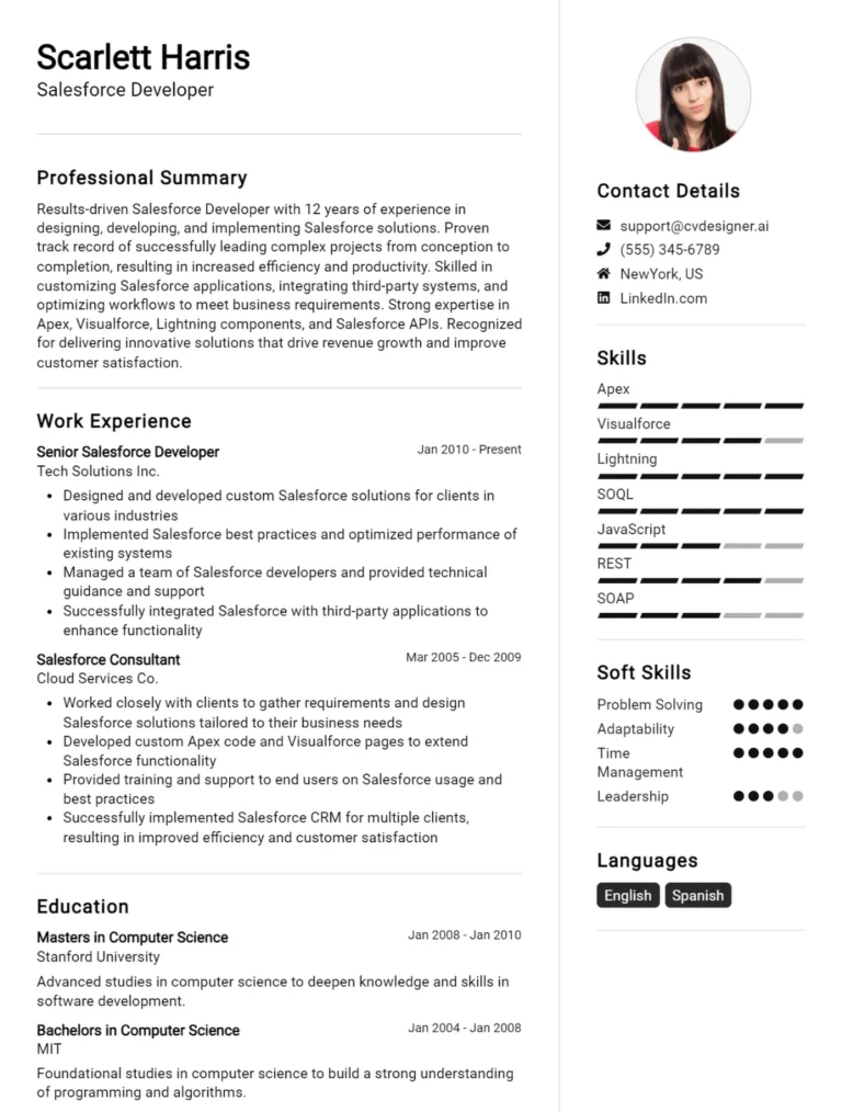 Salesforce Developer CV Example For 2025: How to Create a Professional CV