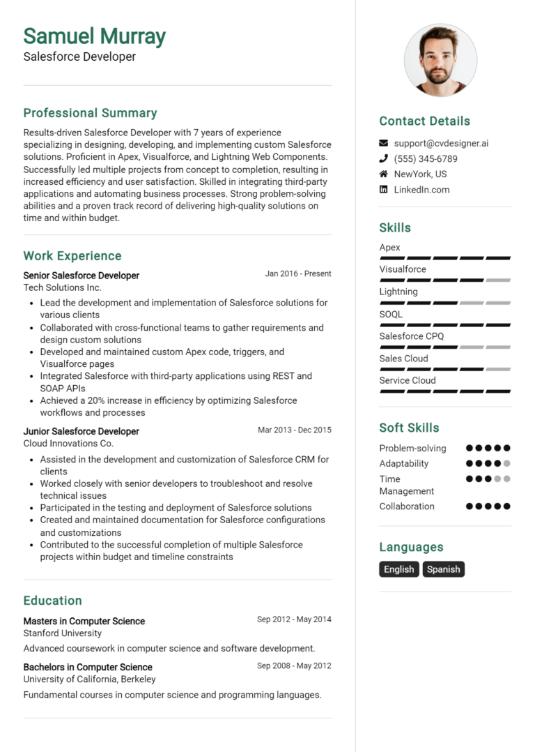 Salesforce Developer Resume Example for 2025: Resume Guide