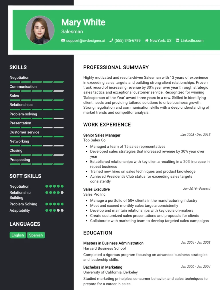 Salesman CV Example For 2025: How to Create a Professional CV