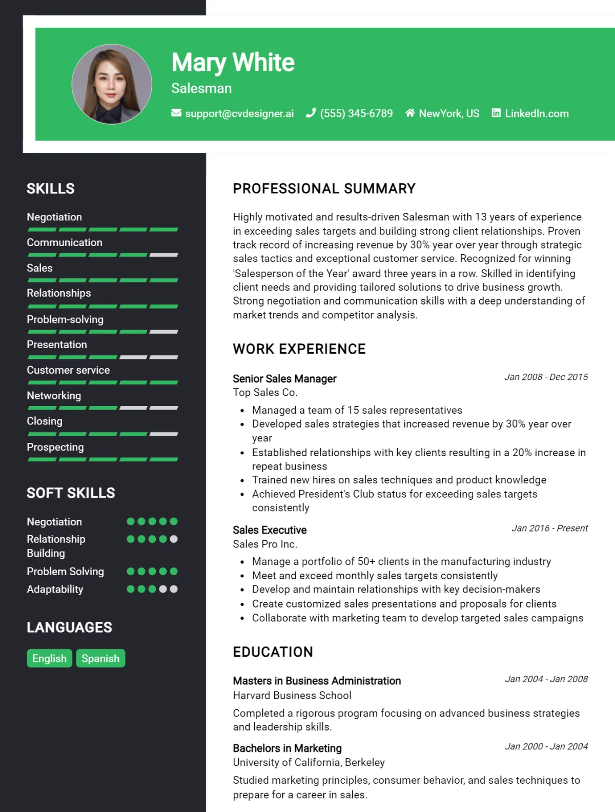 Salesman CV Example