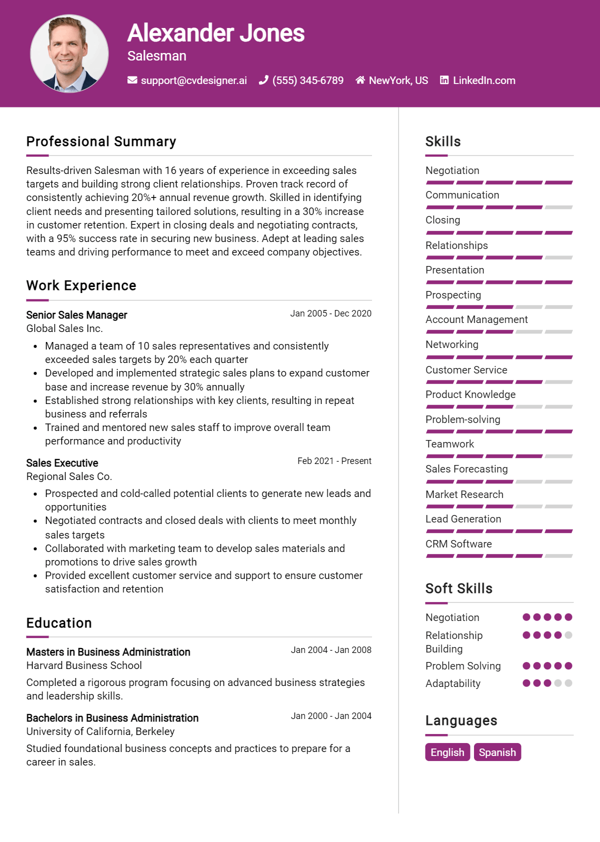 Salesman Resume Example