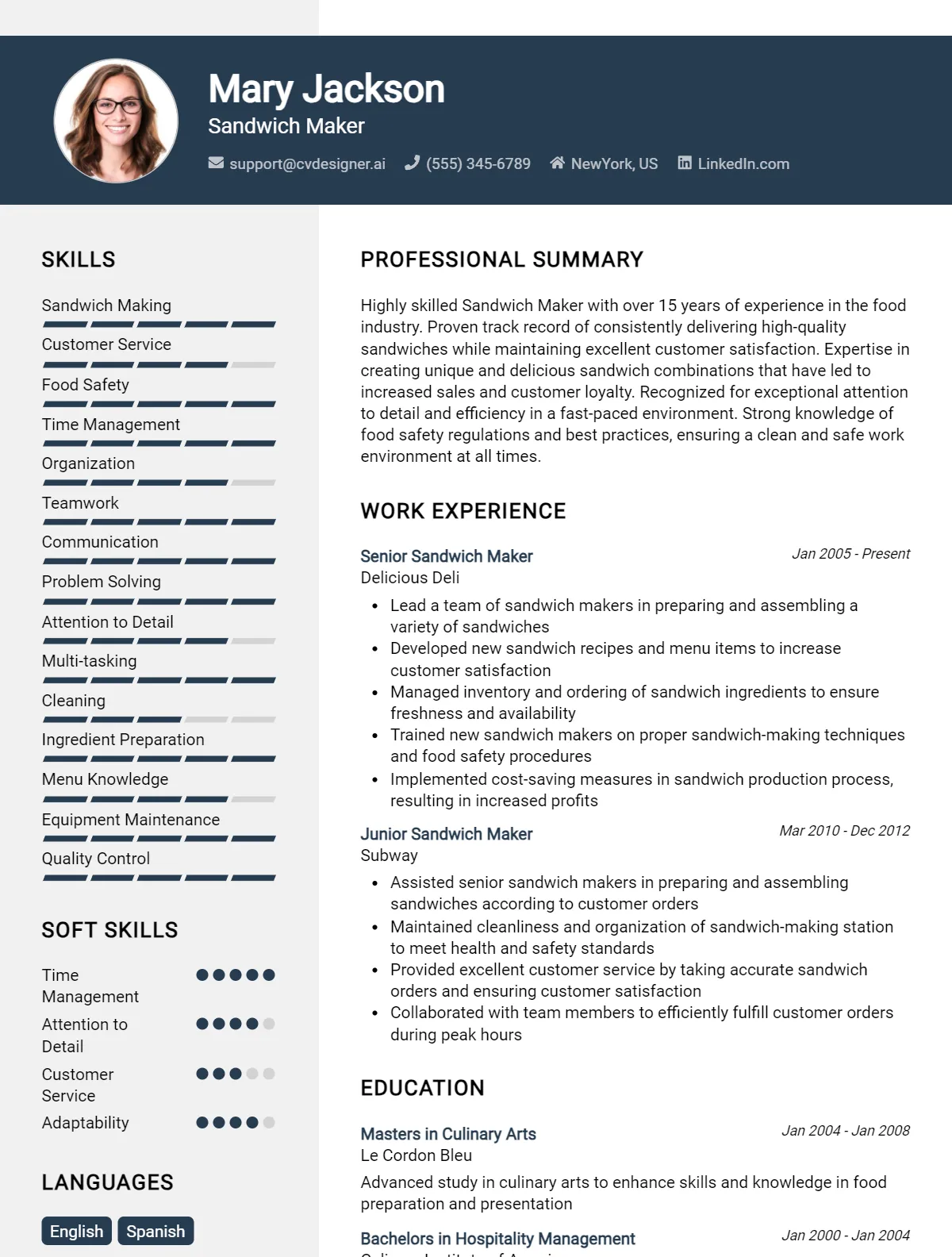 Sandwich Maker CV Example