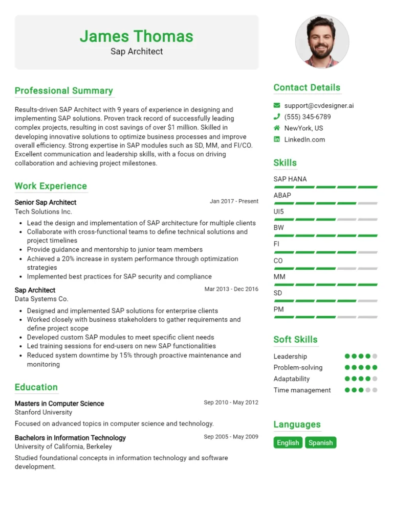 SAP Architect CV Example For 2025: How to Create a Professional CV