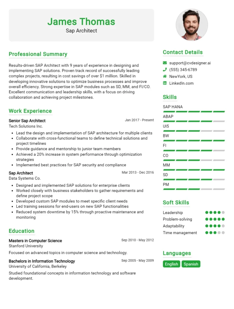 Sap Architect CV Example