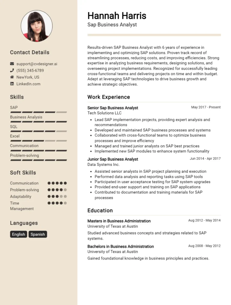 SAP Business Analyst CV Example For 2025: Best Tips & Templates