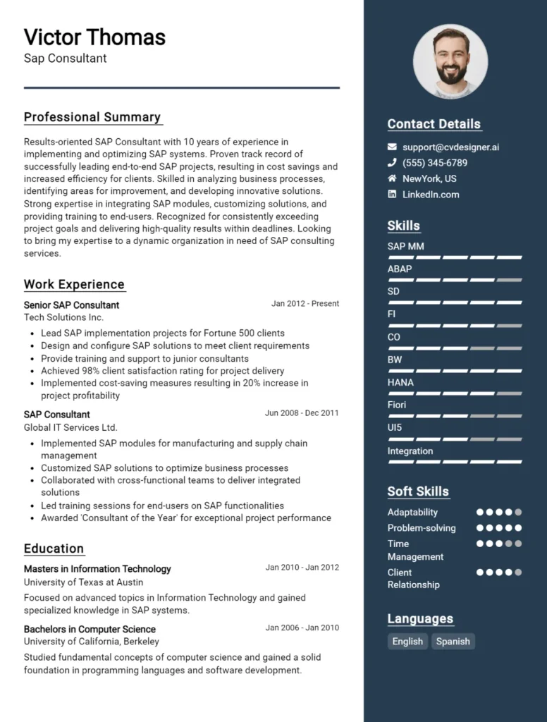 Sap Consultant CV Example