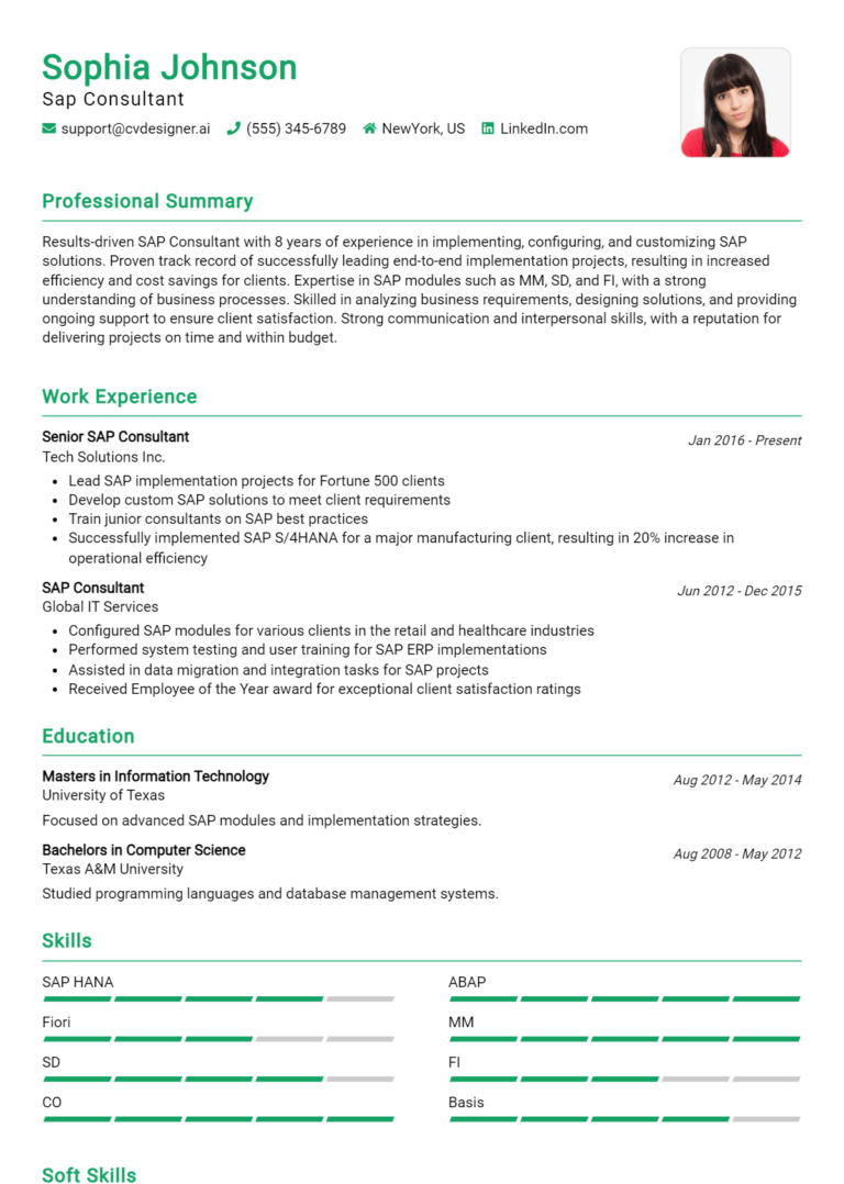SAP Consultant Resume Example for 2025: Tips to Stand Out