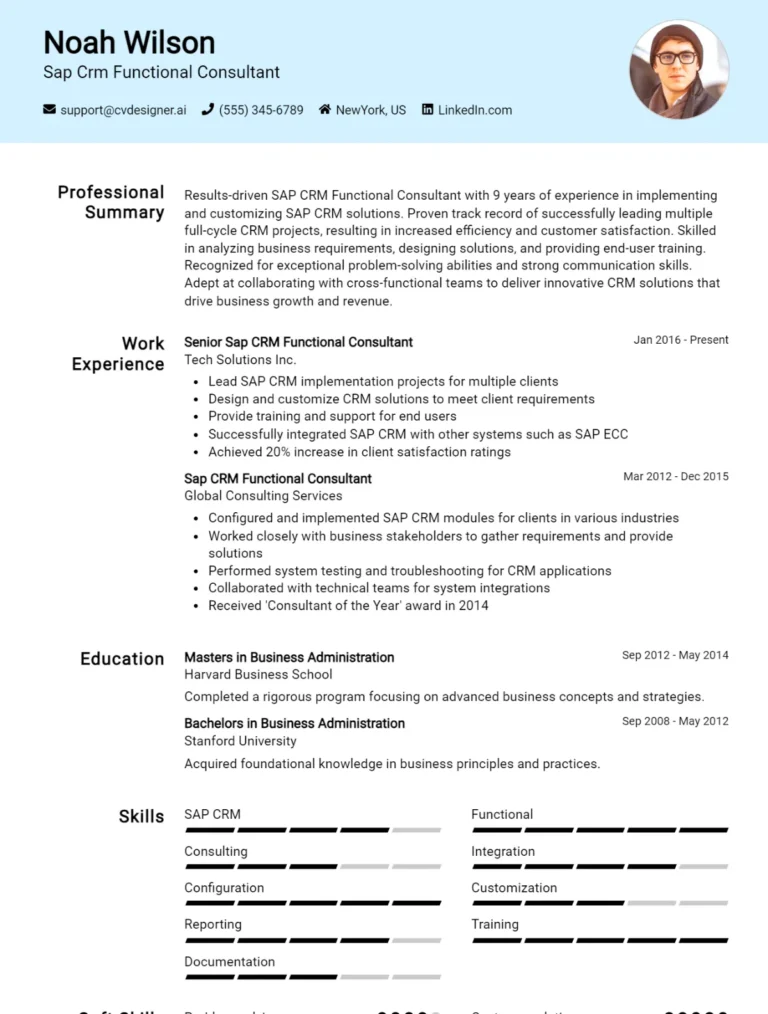 SAP CRM Functional Consultant CV Example For 2025: Best Formatting Tips