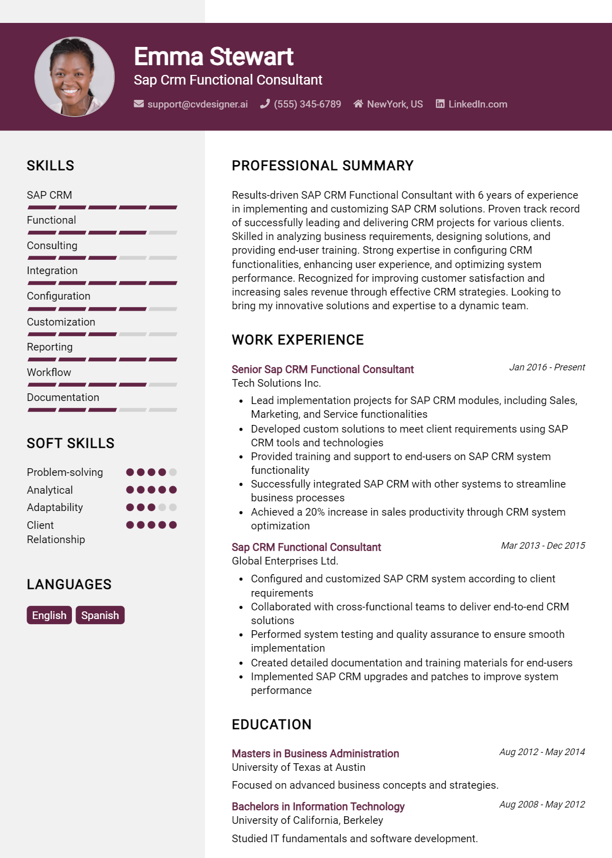Sap Crm Functional Consultant Resume Example