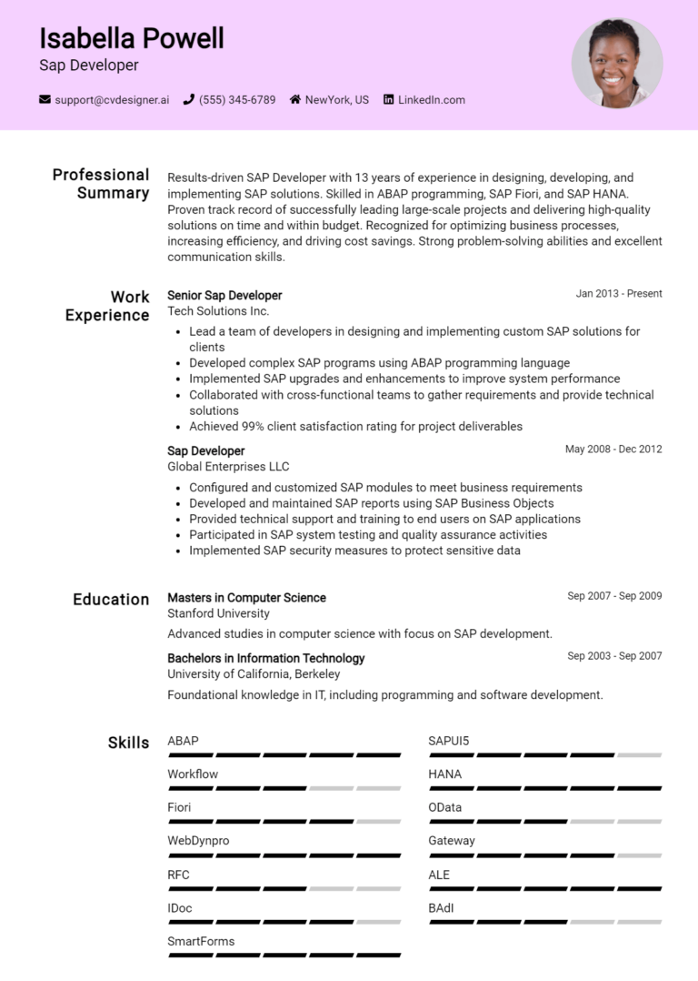 SAP Developer Resume Example for 2025: Best Writing Guide