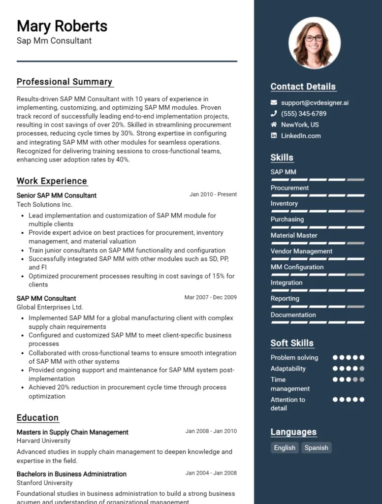 Sap Mm Consultant CV Example