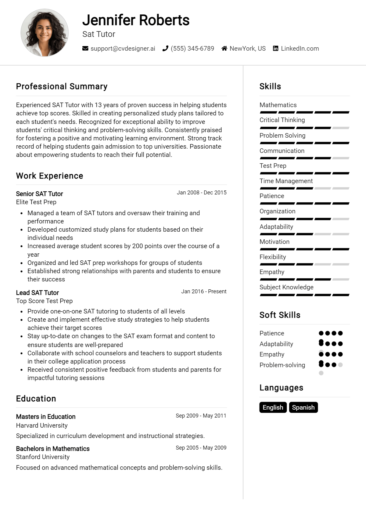 Sat Tutor Resume Example