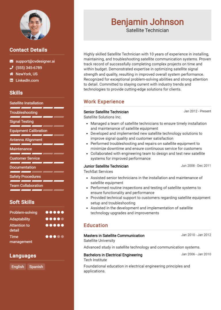 Satellite Technician Resume Example for 2025: Free Professional Templates