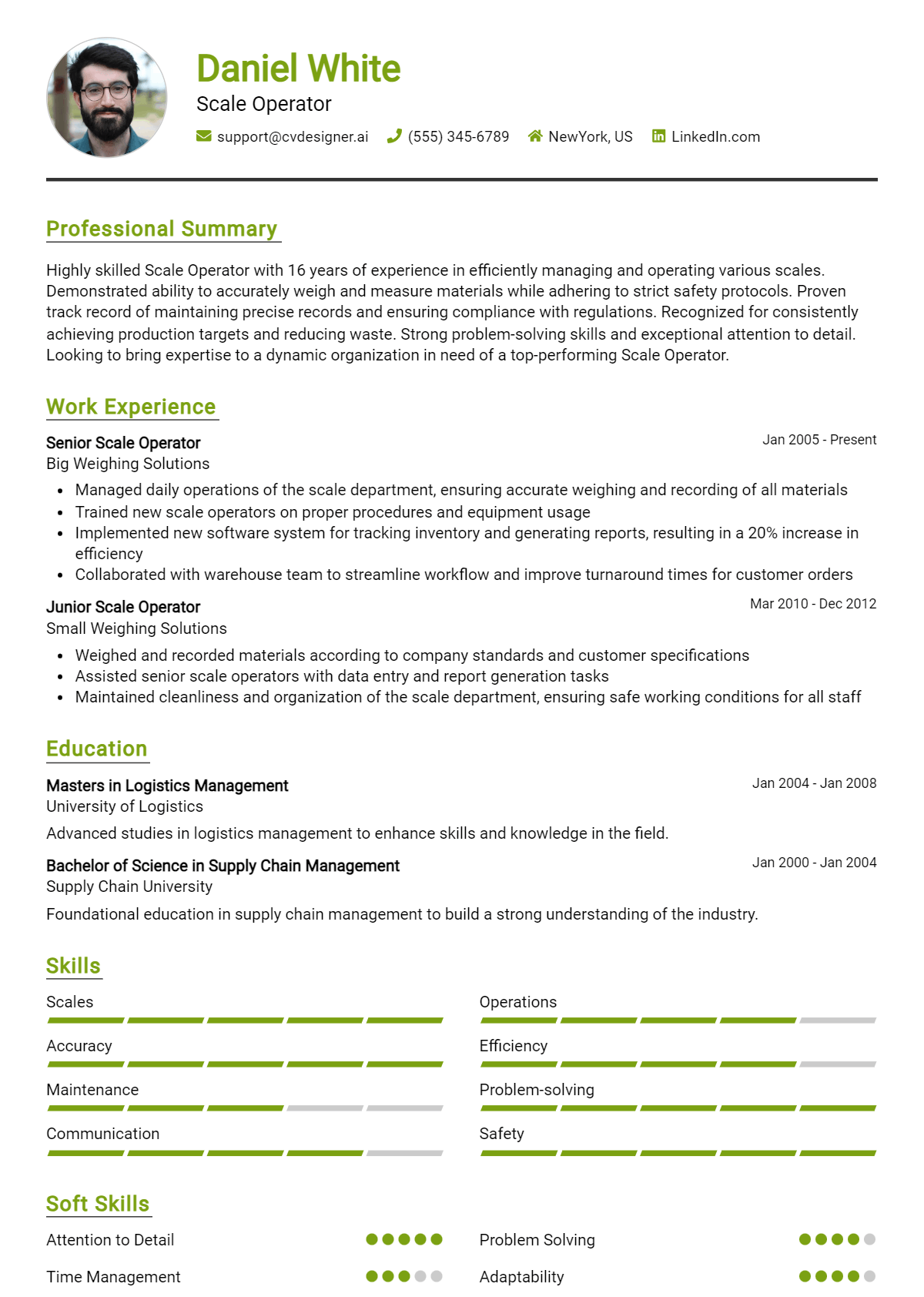 Scale Operator Resume Example