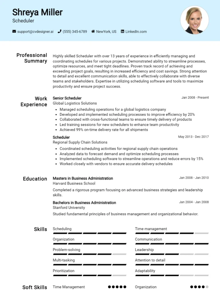 Scheduler CV Example For 2025: Strategies & Templates