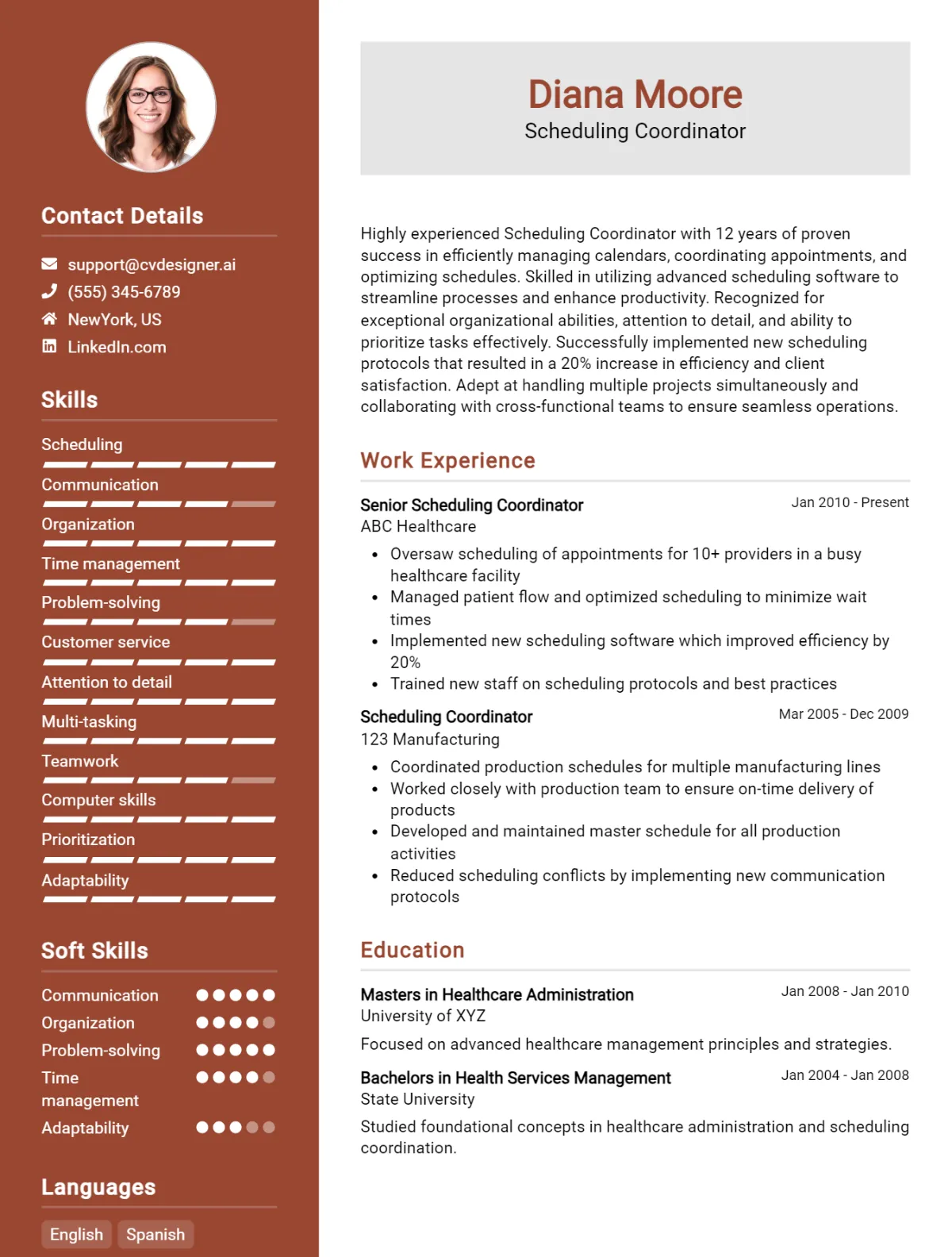 Scheduling Coordinator CV Example