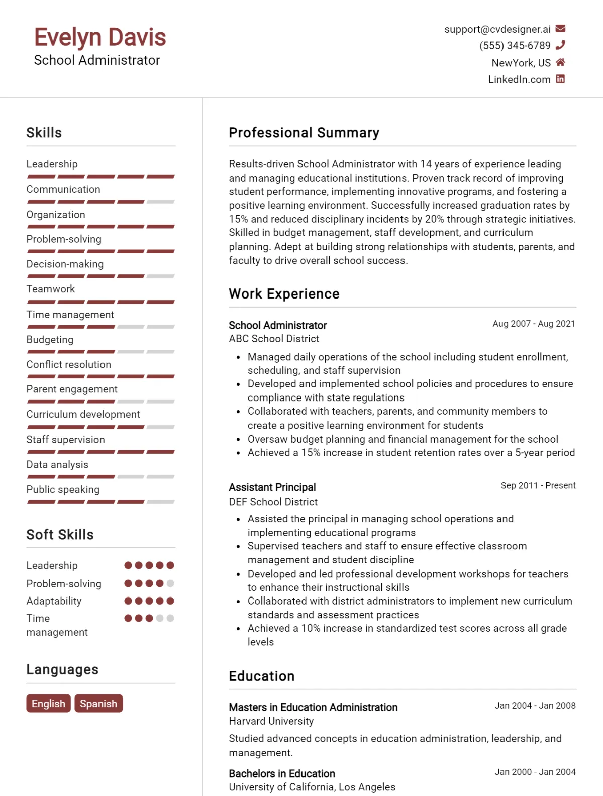 School Administrator CV Example