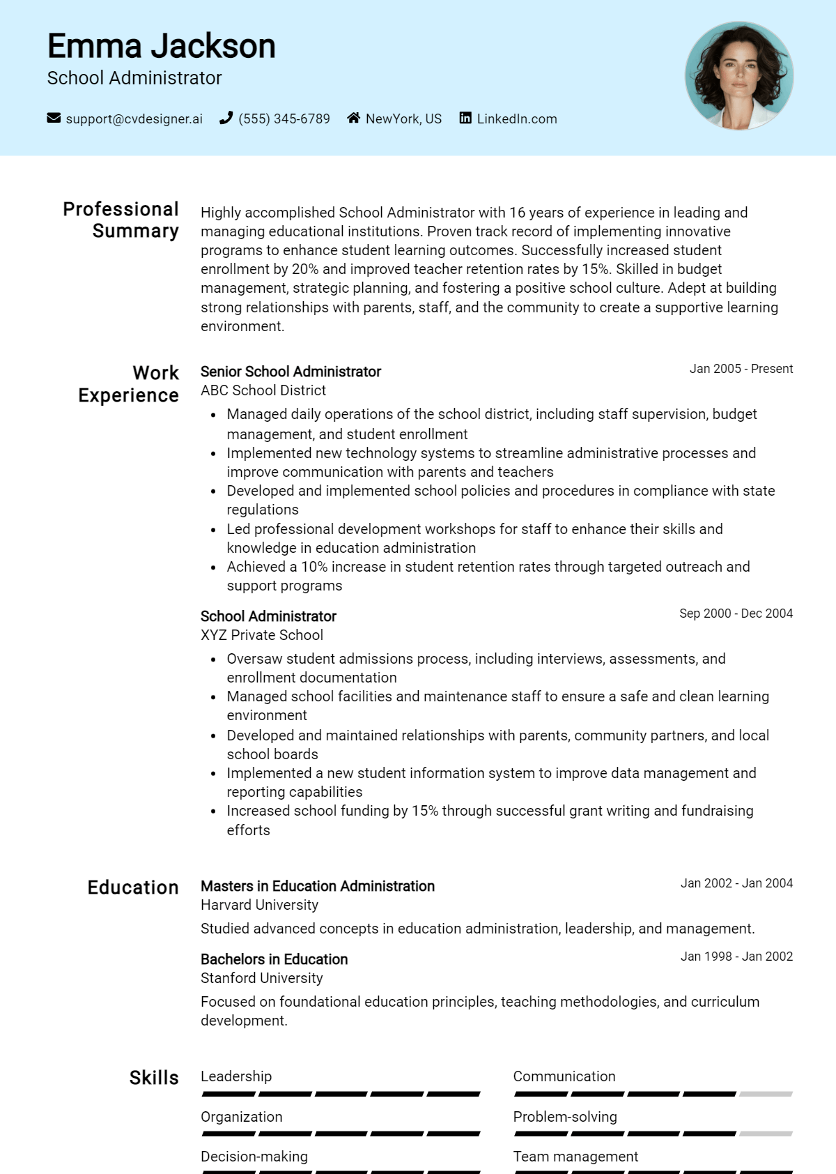 School Administrator Resume Example