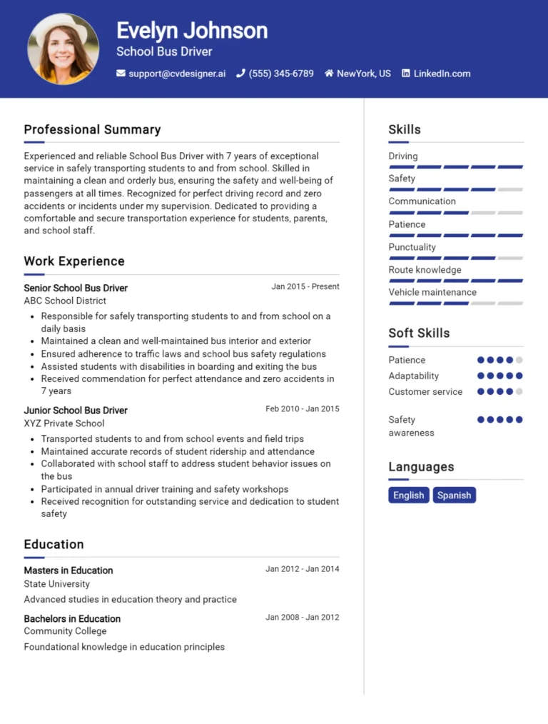School Bus Driver CV Example For 2025: How to Create a Professional CV