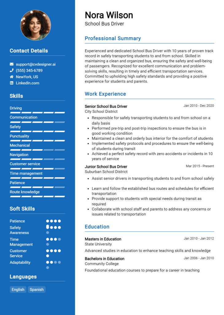 School Bus Driver Resume Example