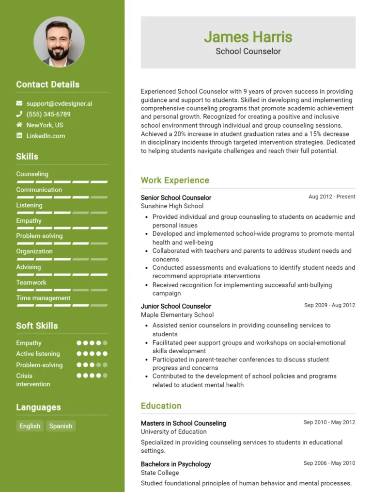 School Counselor CV Example For 2025: Tips & Templates