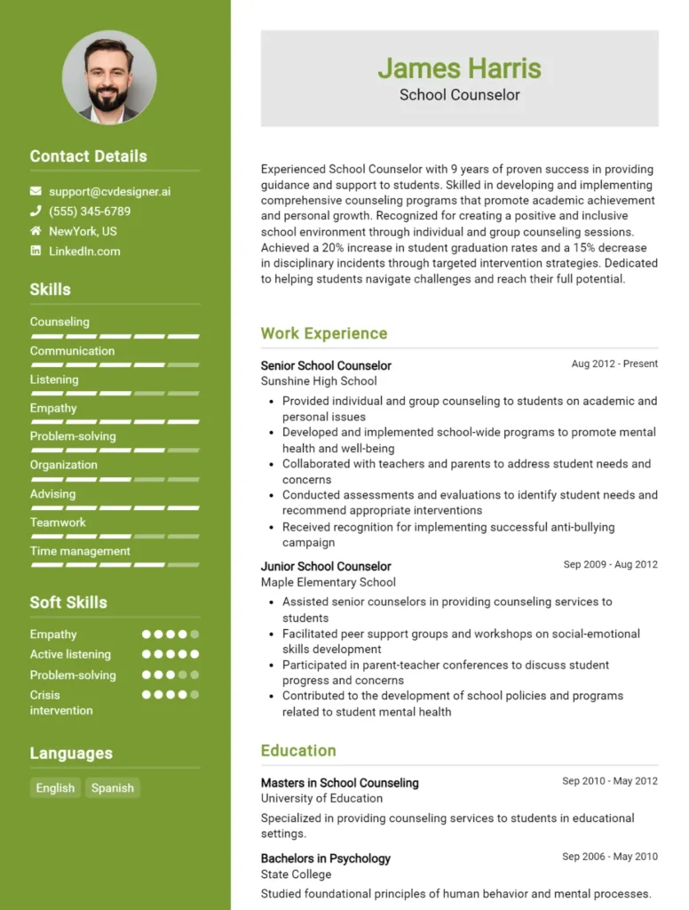 School Counselor CV Example