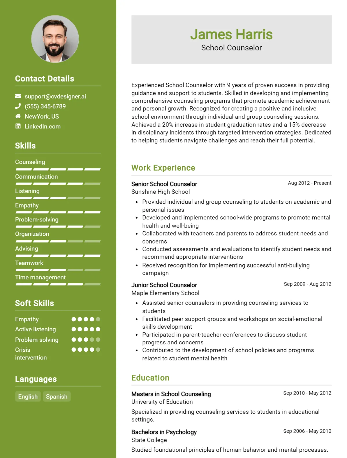 School Counselor CV Example