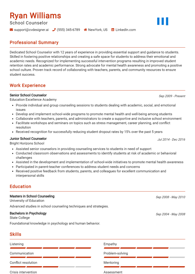 School Counselor Resume Example for 2025: Examples & Free Templates